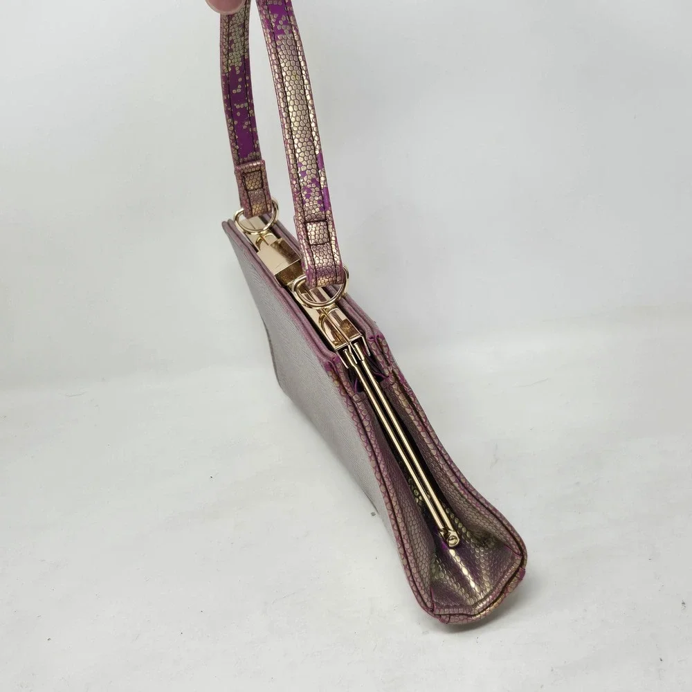 Carlos Santana Metallic Gold‎ Purple Snakeskin Embossed Frame Clutch Handbag